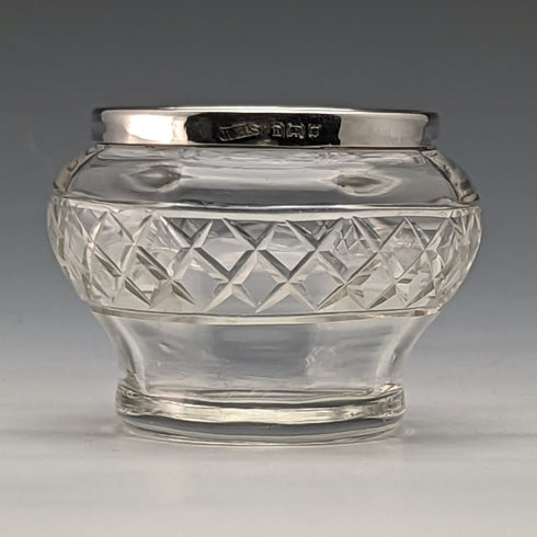1923年 英国アンティーク カットガラス ソルトセラー 純銀装飾 61g